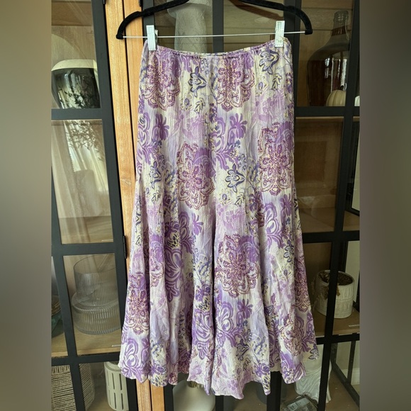 Y2K Vintage Silk midi skirt boho fairycore Reba elastic waist paisley lavender - Picture 2 of 12